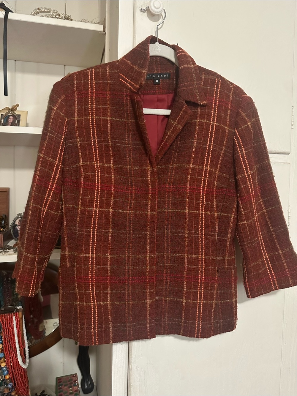 Shin Choi Rust Red Plaid Wool-Blend Jacket